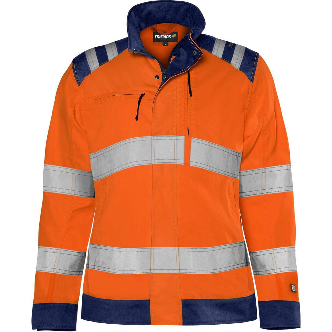 Fristads Womens Hi-Vis Green Durable Lightweight Jacket Class 3 - 4068 GPLU Hi-Vis Orange/Navy Front1#colour_hi-vis-orange-navy