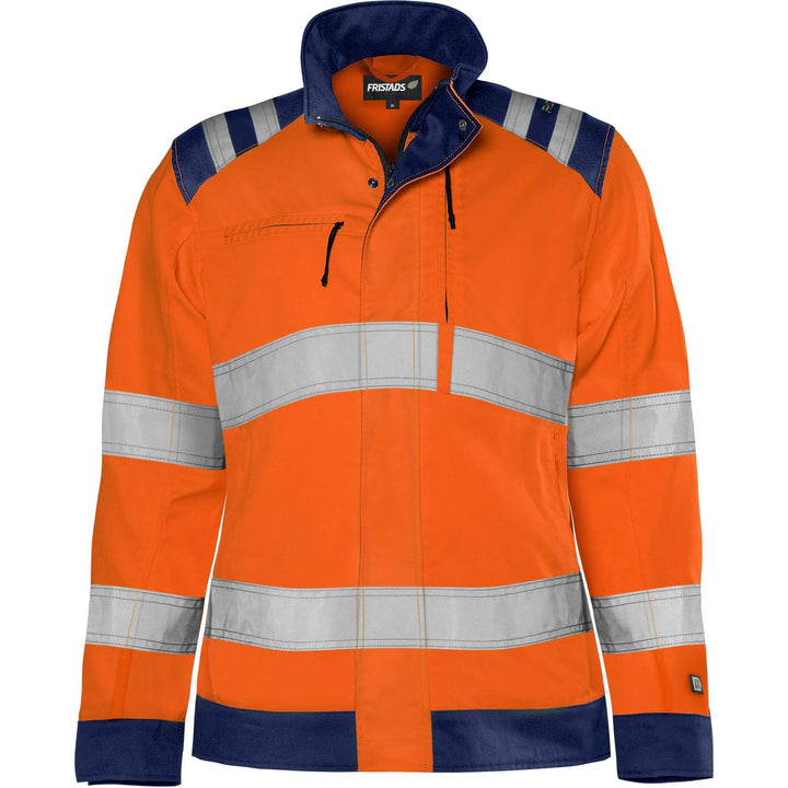 Fristads Womens Hi-Vis Green Durable Lightweight Jacket Class 3 - 4068 GPLU Hi-Vis Orange/Navy Front1#colour_hi-vis-orange-navy
