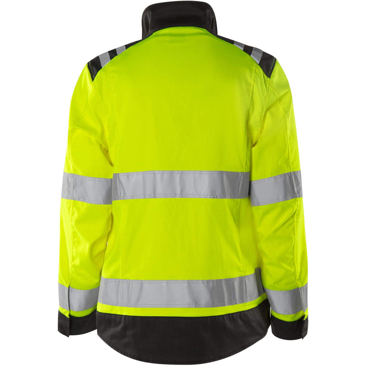 Fristads Womens Hi-Vis Green Durable Lightweight Jacket Class 3 - 4068 GPLU Hi-Vis Yellow/Black Back1#colour_hi-vis-yellow-black
