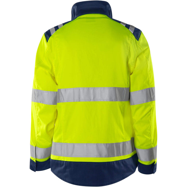 Fristads Womens Hi-Vis Green Durable Lightweight Jacket Class 3 - 4068 GPLU Hi-Vis Yellow/Navy Back1#colour_hi-vis-yellow-navy