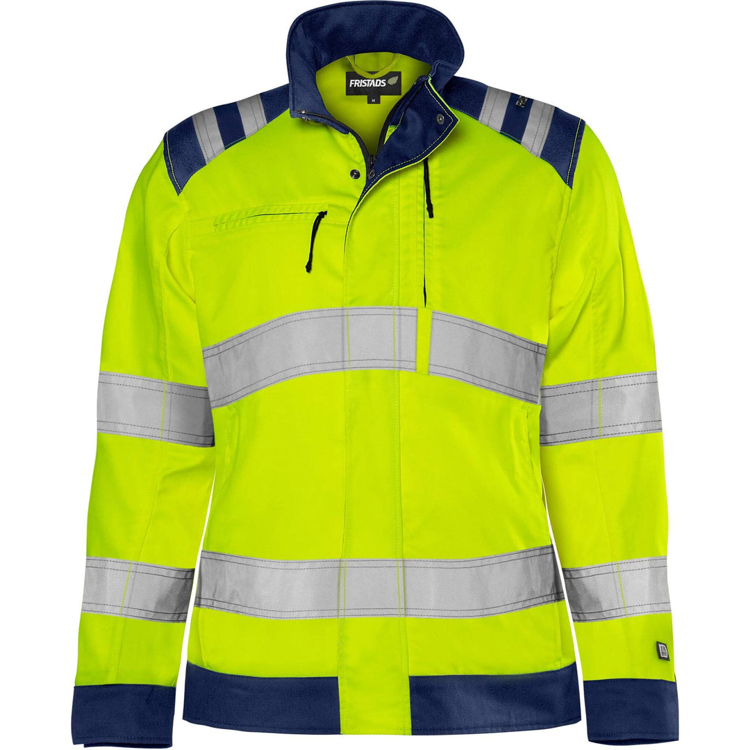 Fristads Womens Hi-Vis Green Durable Lightweight Jacket Class 3 - 4068 GPLU Hi-Vis Yellow/Navy Front1#colour_hi-vis-yellow-navy