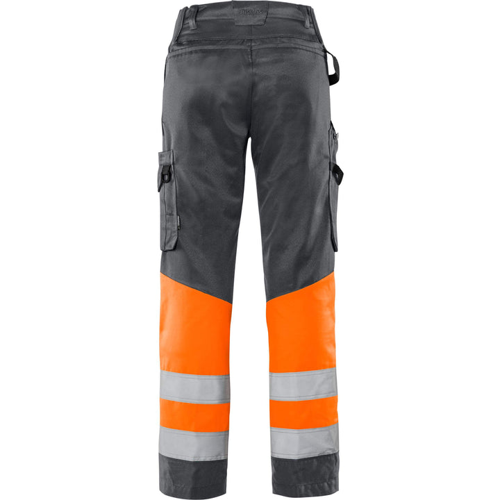 Fristads Womens Hi-Vis Green Durable Lightweight Trousers Class 1 - 2652 GPLU Hi-Vis Orange/Grey Back1#colour_hi-vis-orange-grey
