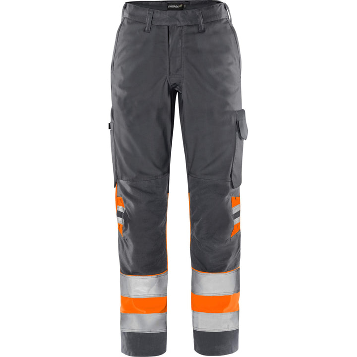 Fristads Womens Hi-Vis Green Durable Lightweight Trousers Class 1 - 2652 GPLU Hi-Vis Orange/Grey Front1#colour_hi-vis-orange-grey