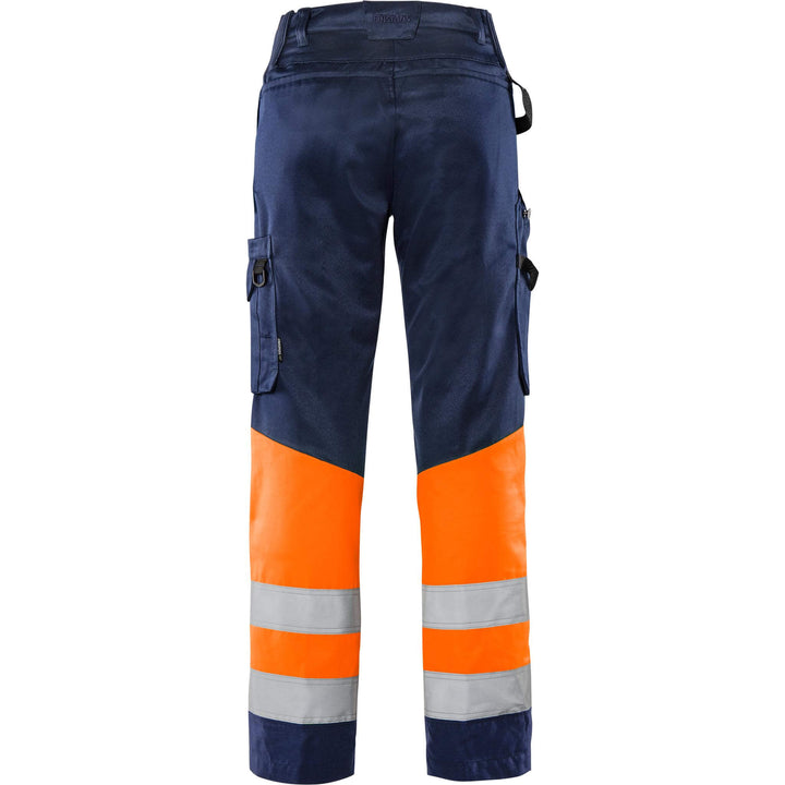 Fristads Womens Hi-Vis Green Durable Lightweight Trousers Class 1 - 2652 GPLU Hi-Vis Orange/Navy Back1#colour_hi-vis-orange-navy