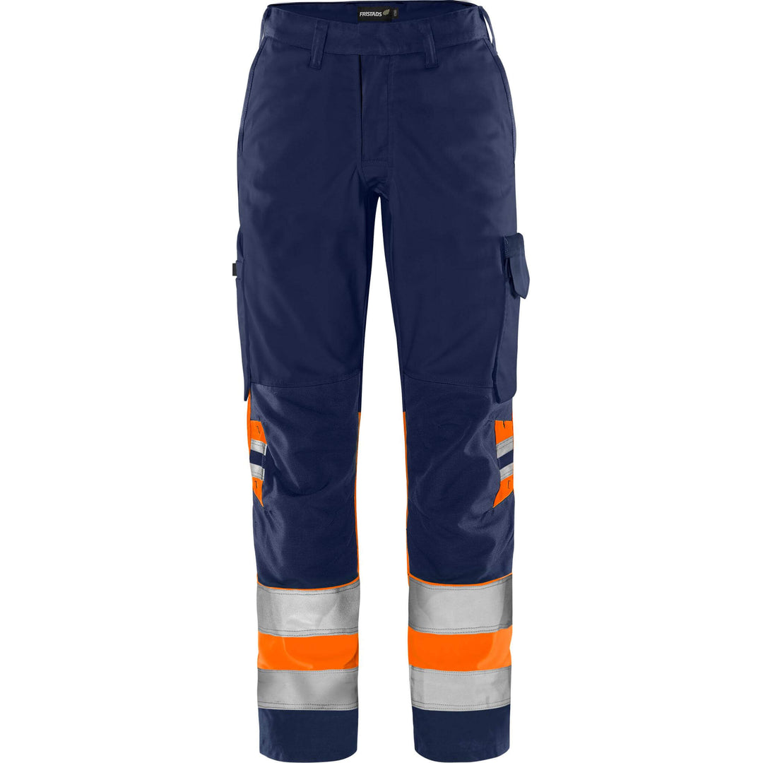 Fristads Womens Hi-Vis Green Durable Lightweight Trousers Class 1 - 2652 GPLU Hi-Vis Orange/Navy Front1#colour_hi-vis-orange-navy