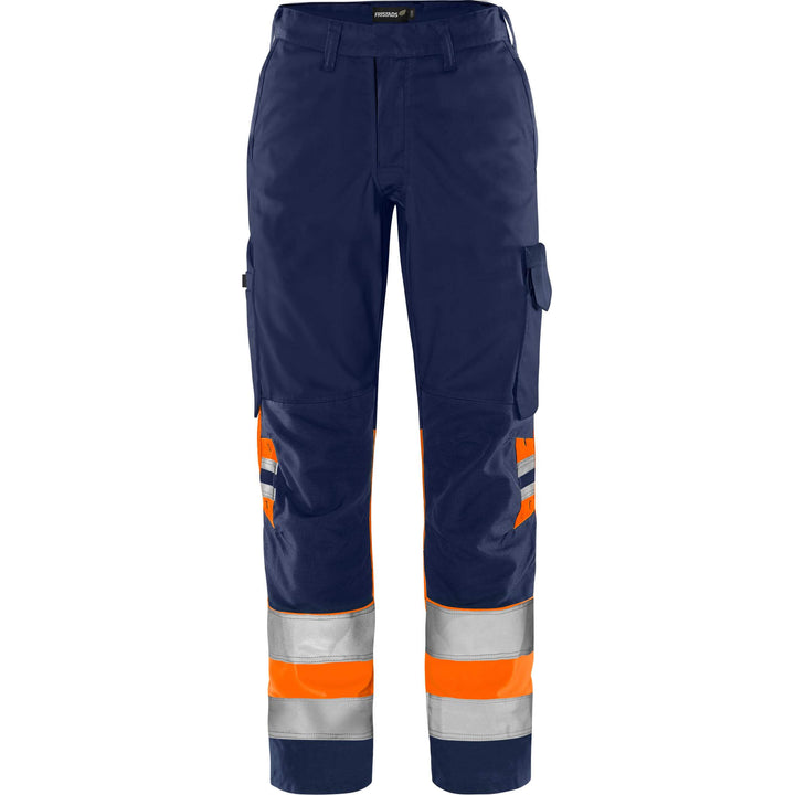 Fristads Womens Hi-Vis Green Durable Lightweight Trousers Class 1 - 2652 GPLU Hi-Vis Orange/Navy Front1#colour_hi-vis-orange-navy