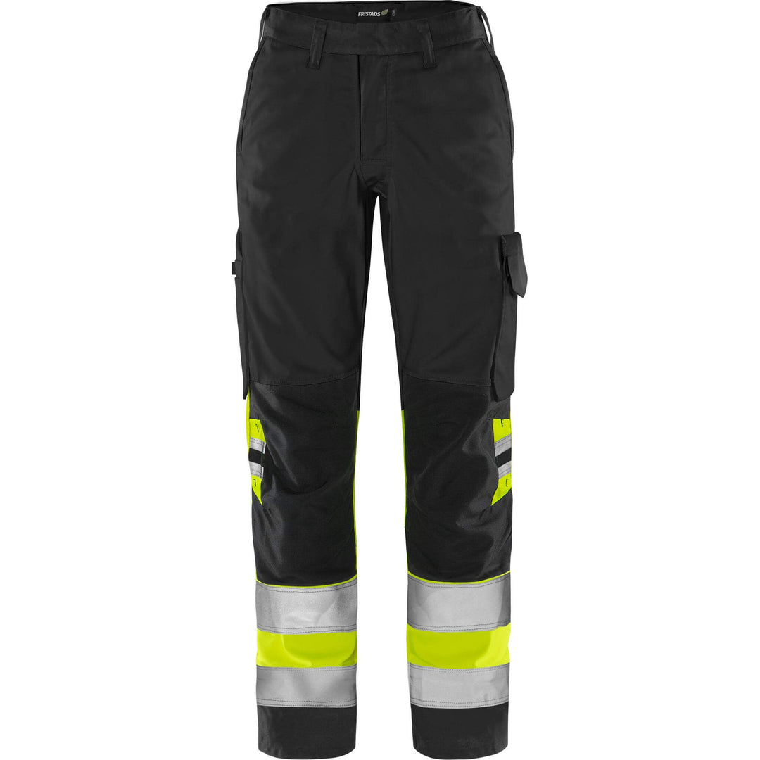 Fristads Womens Hi-Vis Green Durable Lightweight Trousers Class 1 - 2652 GPLU Hi-Vis Yellow/Black Front1#colour_hi-vis-yellow-black