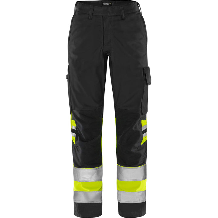 Fristads Womens Hi-Vis Green Durable Lightweight Trousers Class 1 - 2652 GPLU Hi-Vis Yellow/Black Front1#colour_hi-vis-yellow-black
