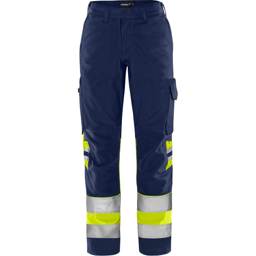 Fristads Womens Hi-Vis Green Durable Lightweight Trousers Class 1 - 2652 GPLU Hi-Vis Yellow/Navy Front1#colour_hi-vis-yellow-navy