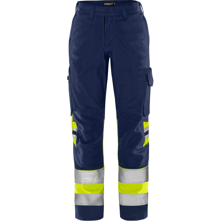 Fristads Womens Hi-Vis Green Durable Lightweight Trousers Class 1 - 2652 GPLU Hi-Vis Yellow/Navy Front1#colour_hi-vis-yellow-navy