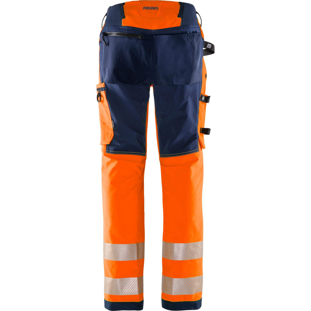 Fristads Womens Hi-Vis Green Ripstop 4-Way-Stretch Holster Pocket Trousers Class 2 - 2665 GSTP Hi-Vis Orange/Navy Back1#colour_hi-vis-orange-navy