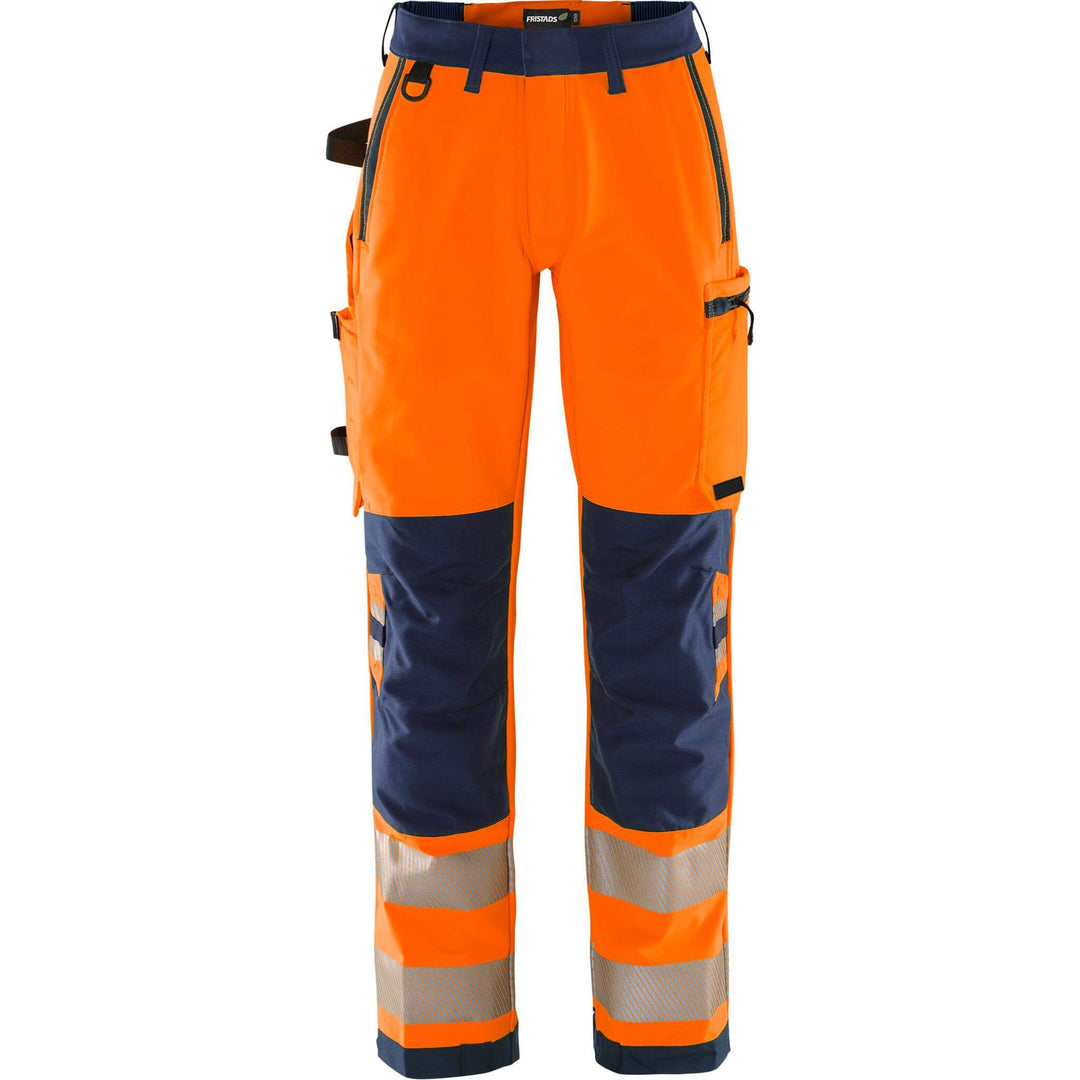Fristads Womens Hi-Vis Green Ripstop 4-Way-Stretch Holster Pocket Trousers Class 2 - 2665 GSTP Hi-Vis Orange/Navy Front1#colour_hi-vis-orange-navy