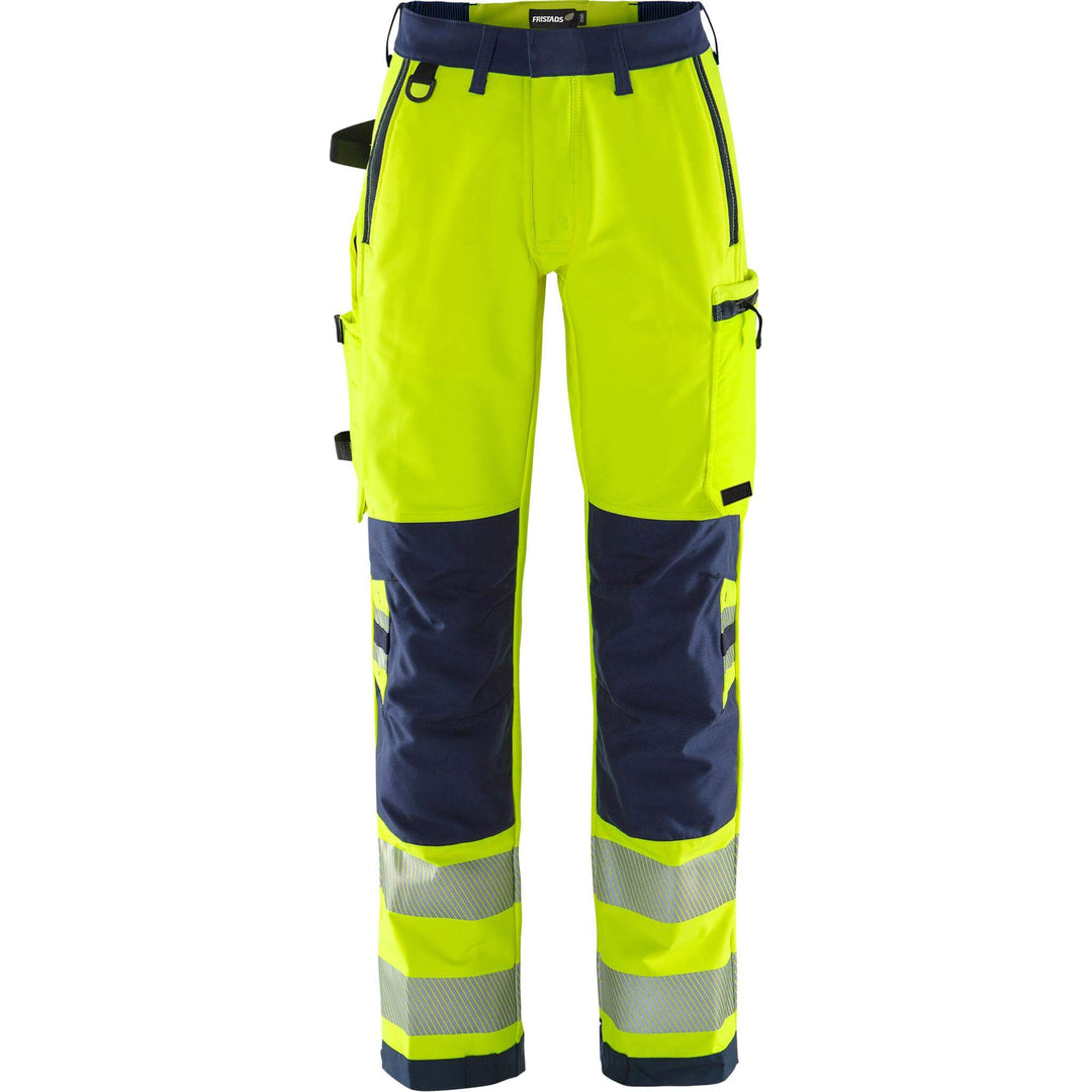 Fristads Womens Hi-Vis Green Ripstop 4-Way-Stretch Holster Pocket Trousers Class 2 - 2665 GSTP Hi-Vis Yellow/Navy Front1#colour_hi-vis-yellow-navy