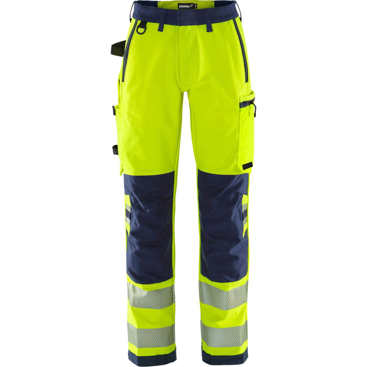 Fristads Womens Hi-Vis Green Ripstop 4-Way-Stretch Holster Pocket Trousers Class 2 - 2665 GSTP Hi-Vis Yellow/Navy Front1#colour_hi-vis-yellow-navy