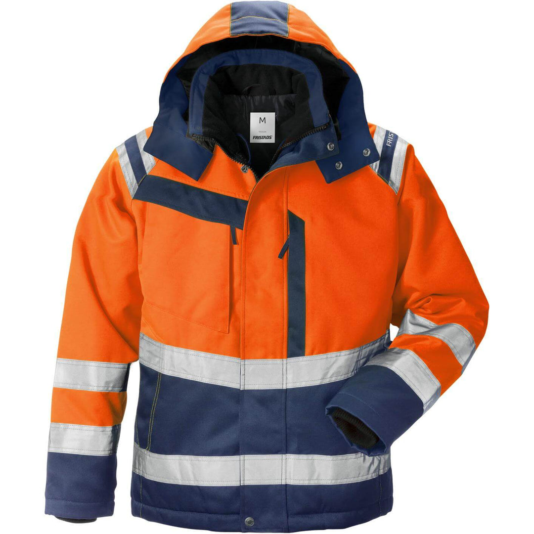 Fristads Womens Hi-Vis Insulated Winter Jacket Class 3 - 4143 PP Hi-Vis Orange/Navy Front1#colour_hi-vis-orange-navy