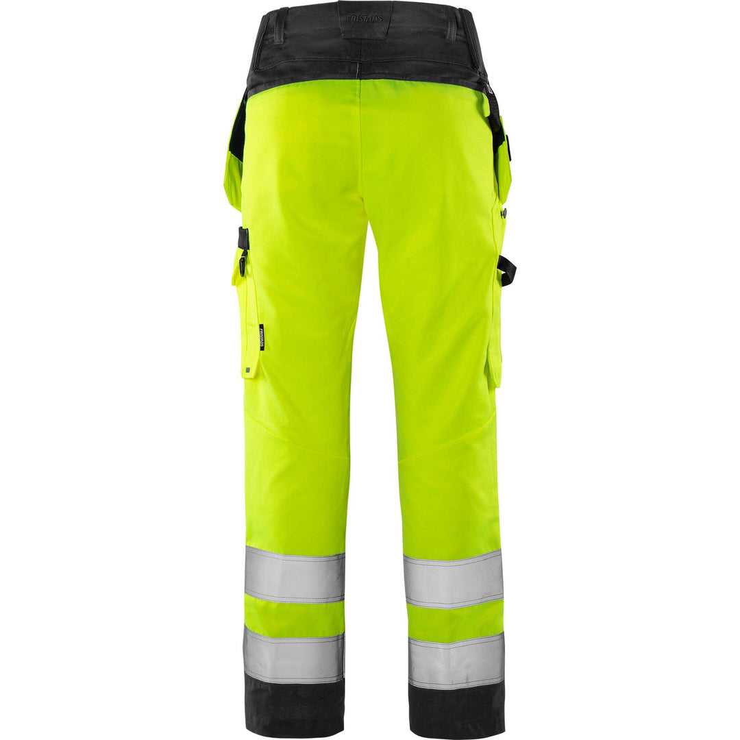 Fristads Womens Hi-Vis Lightweight Craftsman Holster Pocket Trousers Class 2 - 2671 GPLU Hi-Vis Yellow/Black Back1#colour_hi-vis-yellow-black