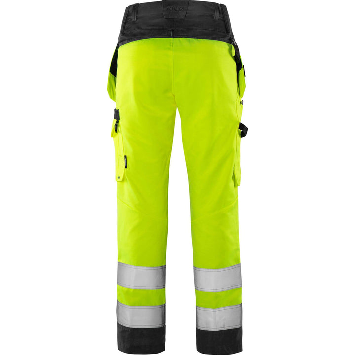 Fristads Womens Hi-Vis Lightweight Craftsman Holster Pocket Trousers Class 2 - 2671 GPLU Hi-Vis Yellow/Black Back1#colour_hi-vis-yellow-black
