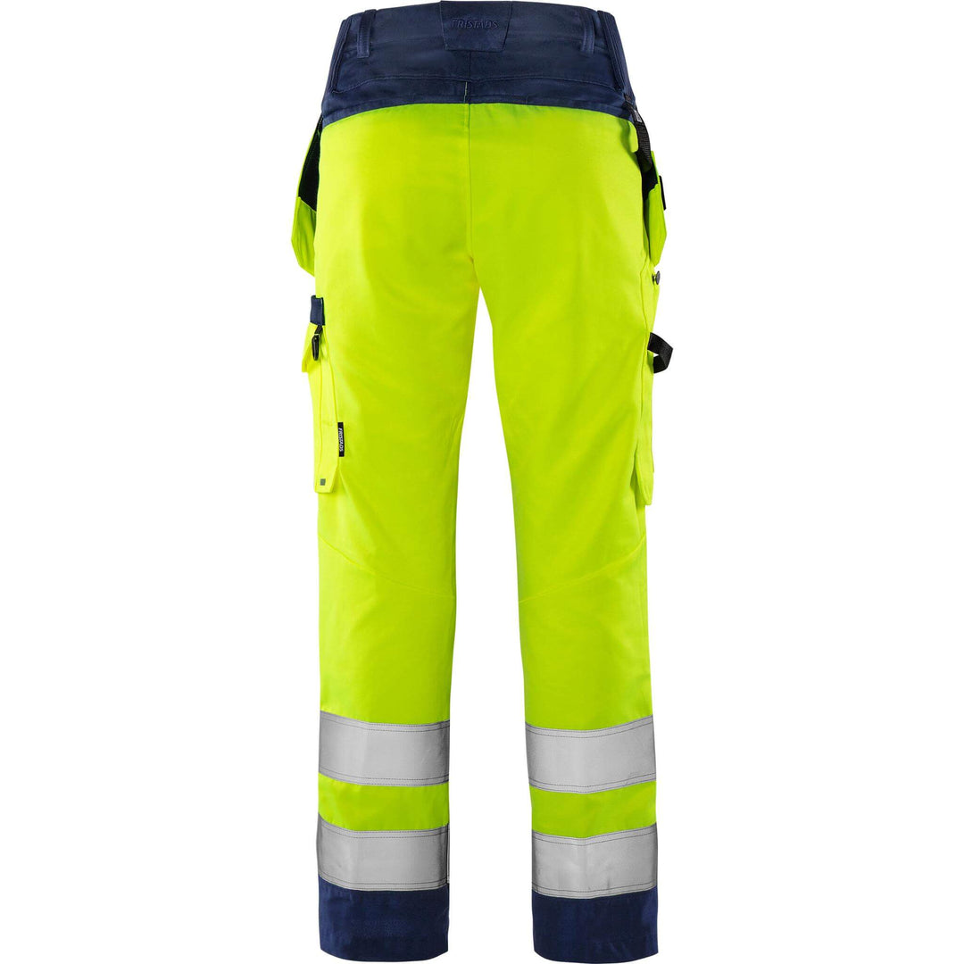 Fristads Womens Hi-Vis Lightweight Craftsman Holster Pocket Trousers Class 2 - 2671 GPLU Hi-Vis Yellow/Navy Back1#colour_hi-vis-yellow-navy