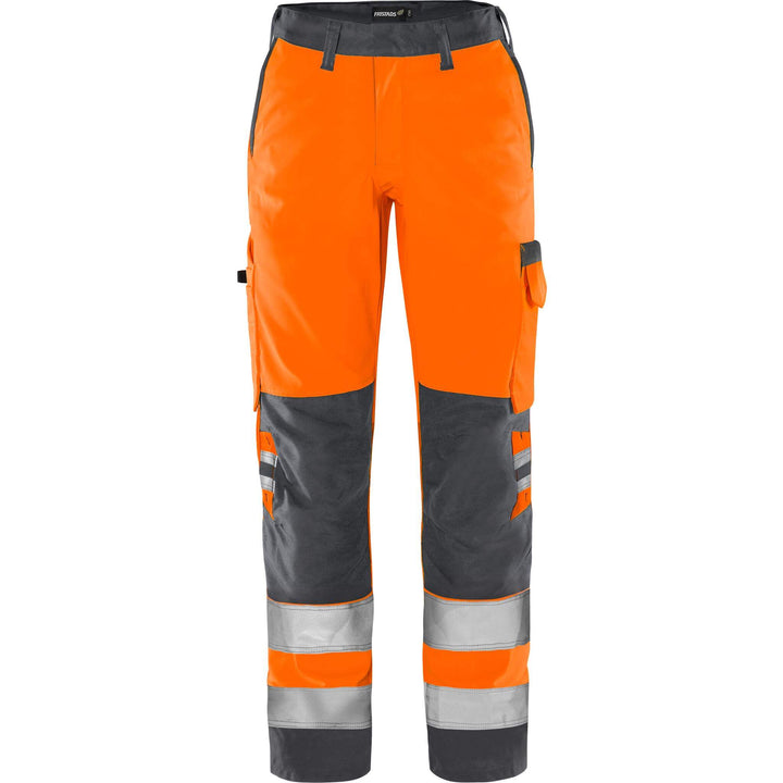 Fristads Womens Hi-Vis Lightweight Green Trousers Class 2 - 2642 GPLU Hi-Vis Orange/Grey Front1#colour_hi-vis-orange-grey