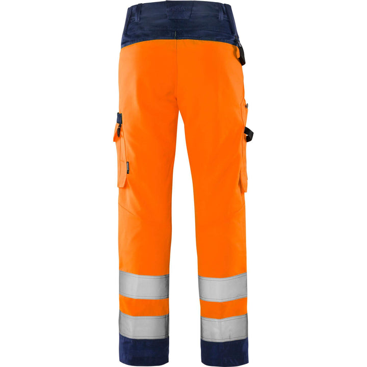 Fristads Womens Hi-Vis Lightweight Green Trousers Class 2 - 2642 GPLU Hi-Vis Orange/Navy Back1#colour_hi-vis-orange-navy