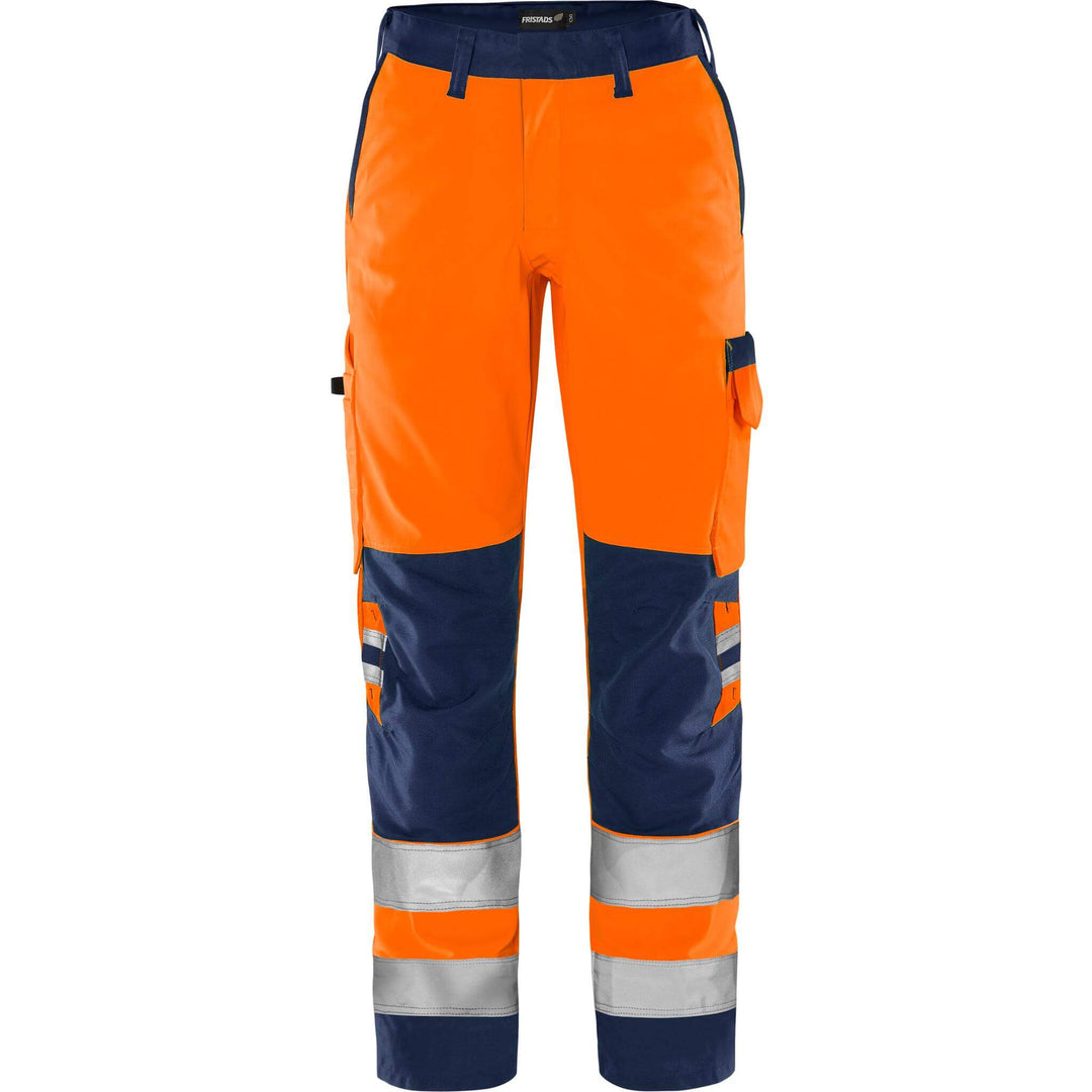 Fristads Womens Hi-Vis Lightweight Green Trousers Class 2 - 2642 GPLU Hi-Vis Orange/Navy Front1#colour_hi-vis-orange-navy