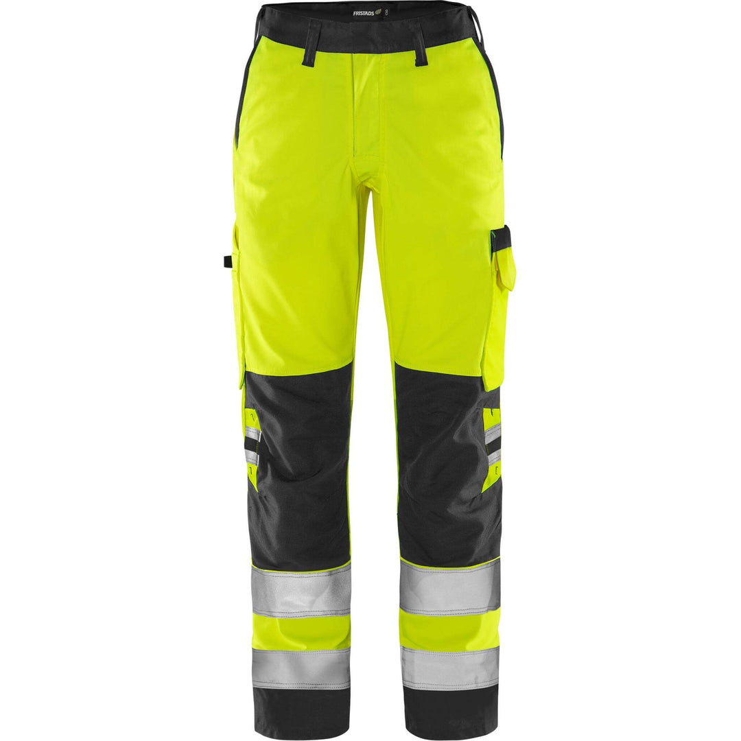 Fristads Womens Hi-Vis Lightweight Green Trousers Class 2 - 2642 GPLU Hi-Vis Yellow/Black Front1#colour_hi-vis-yellow-black