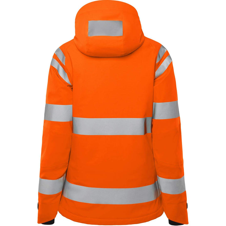 Fristads Womens Hi-Vis Stretch Waterproof Breathable Insulated Winter Jacket Class 3 - 4683 GLPS Hi-Vis Orange Back1#colour_hi-vis-orange
