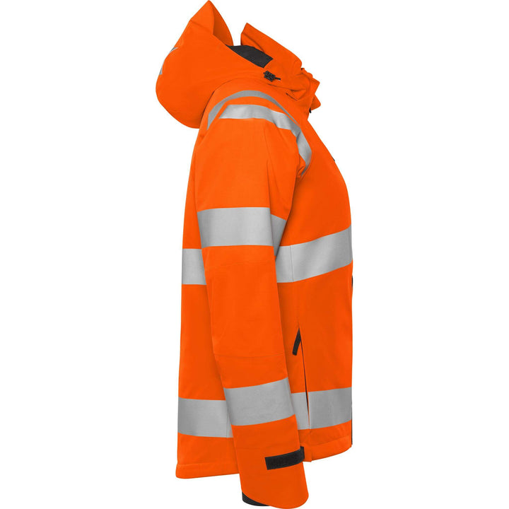 Fristads Womens Hi-Vis Stretch Waterproof Breathable Insulated Winter Jacket Class 3 - 4683 GLPS Hi-Vis Orange Back3#colour_hi-vis-orange