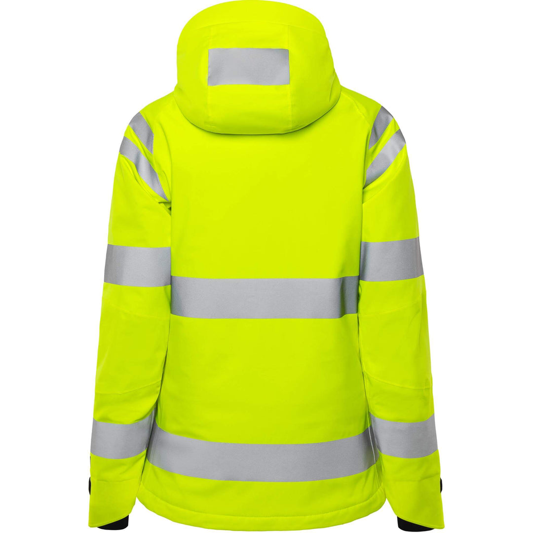 Fristads Womens Hi-Vis Stretch Waterproof Breathable Insulated Winter Jacket Class 3 - 4683 GLPS Hi-Vis Yellow Back1#colour_hi-vis-yellow