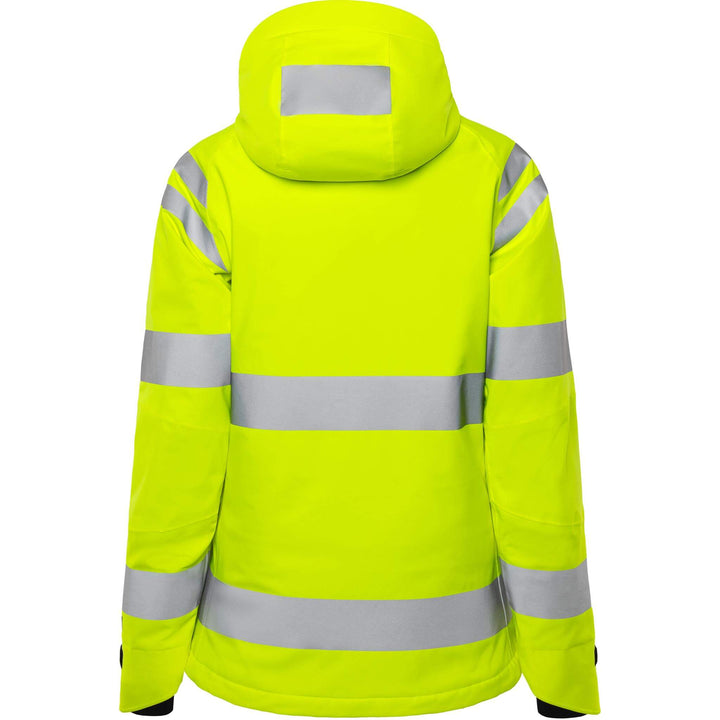 Fristads Womens Hi-Vis Stretch Waterproof Breathable Insulated Winter Jacket Class 3 - 4683 GLPS Hi-Vis Yellow Back1#colour_hi-vis-yellow
