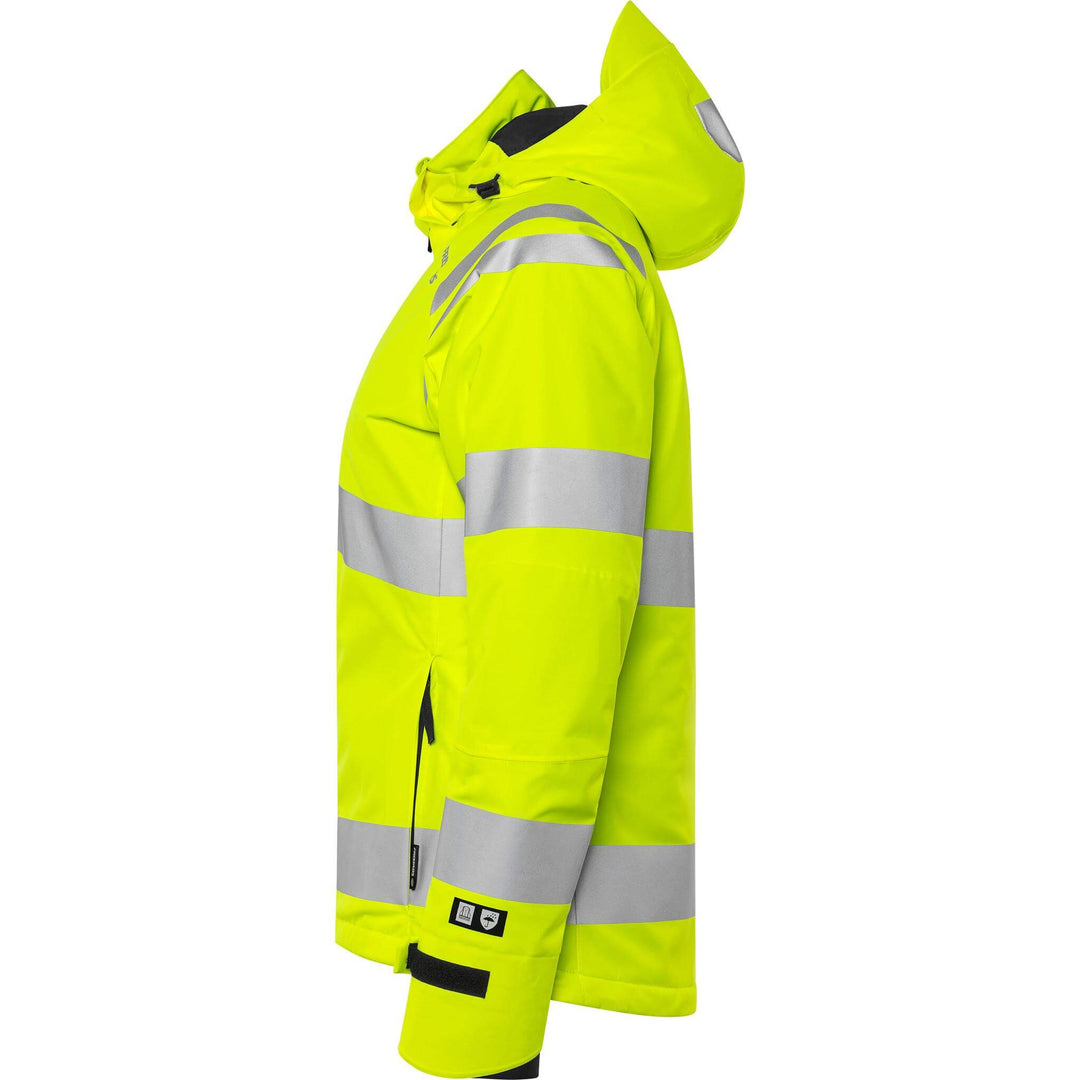 Fristads Womens Hi-Vis Stretch Waterproof Breathable Insulated Winter Jacket Class 3 - 4683 GLPS Hi-Vis Yellow Back2#colour_hi-vis-yellow