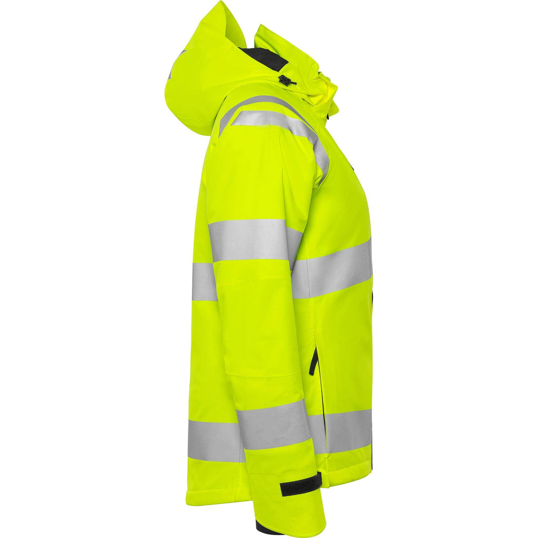 Fristads Womens Hi-Vis Stretch Waterproof Breathable Insulated Winter Jacket Class 3 - 4683 GLPS Hi-Vis Yellow Back3#colour_hi-vis-yellow
