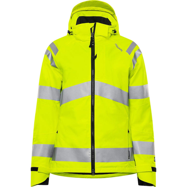 Fristads Womens Hi-Vis Stretch Waterproof Breathable Insulated Winter Jacket Class 3 - 4683 GLPS Hi-Vis Yellow Front1#colour_hi-vis-yellow