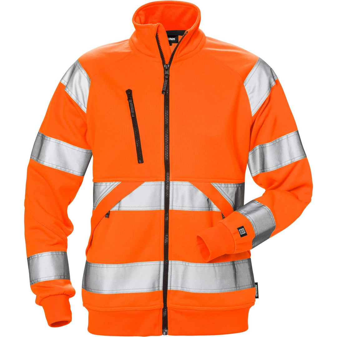 Fristads Womens Hi-Vis Sweatshirt Jacket Class 3 - 7427 SHV Hi-Vis Orange Front1#colour_hi-vis-orange