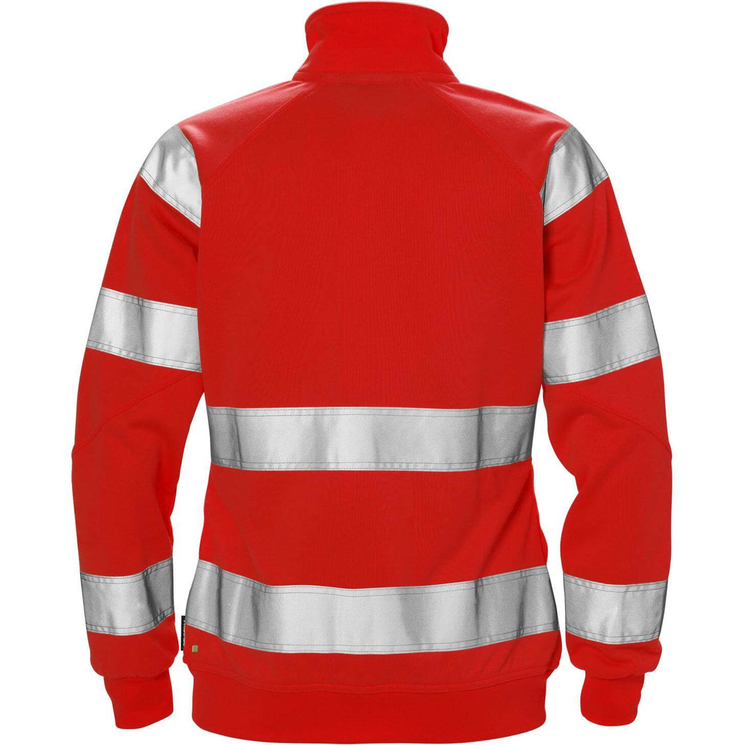 Fristads Womens Hi-Vis Sweatshirt Jacket Class 3 - 7427 SHV Hi-Vis Red Back1#colour_hi-vis-red