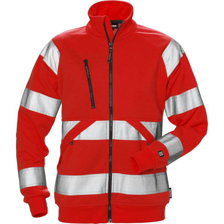 Fristads Womens Hi-Vis Sweatshirt Jacket Class 3 - 7427 SHV Hi-Vis Red Front1#colour_hi-vis-red