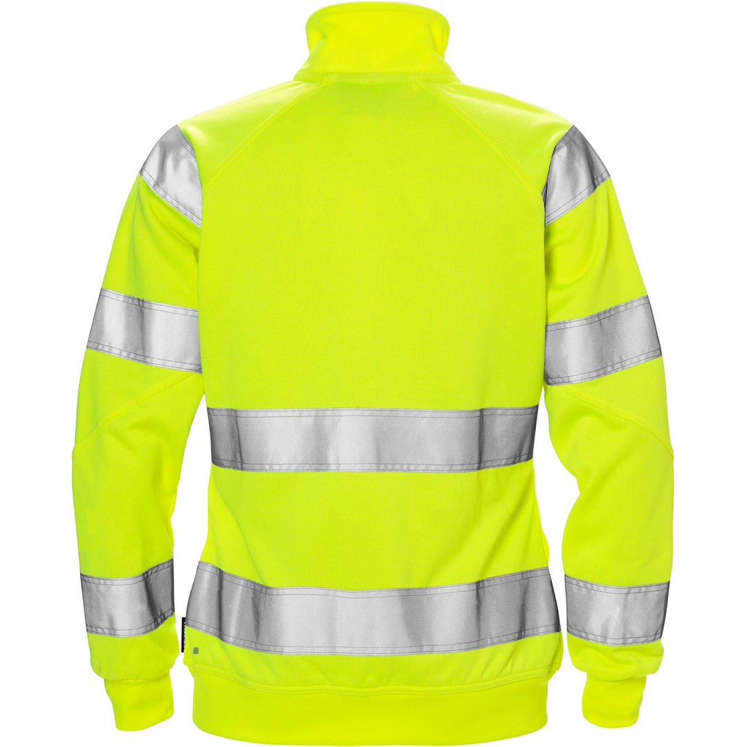 Fristads Womens Hi-Vis Sweatshirt Jacket Class 3 - 7427 SHV Hi-Vis Yellow Back1#colour_hi-vis-yellow