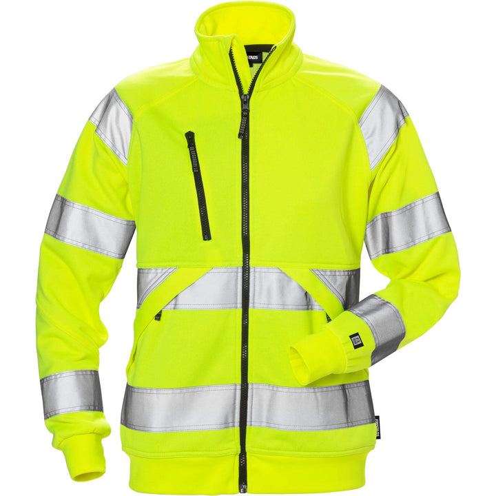 Fristads Womens Hi-Vis Sweatshirt Jacket Class 3 - 7427 SHV Hi-Vis Yellow Front1#colour_hi-vis-yellow