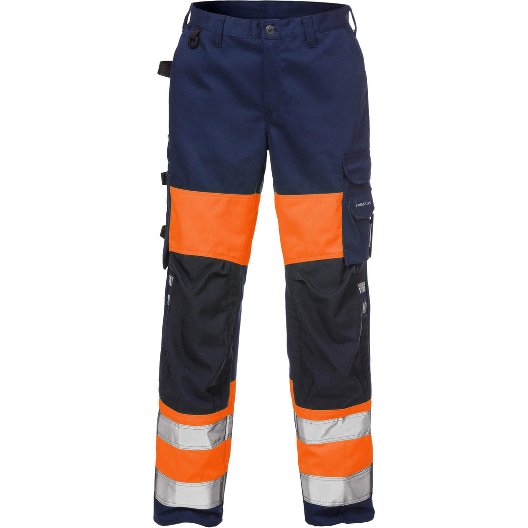 Fristads Womens Hi-Vis Trousers Class 1 - 2139 PLU Hi-Vis Orange/Navy Front1#colour_hi-vis-orange-navy