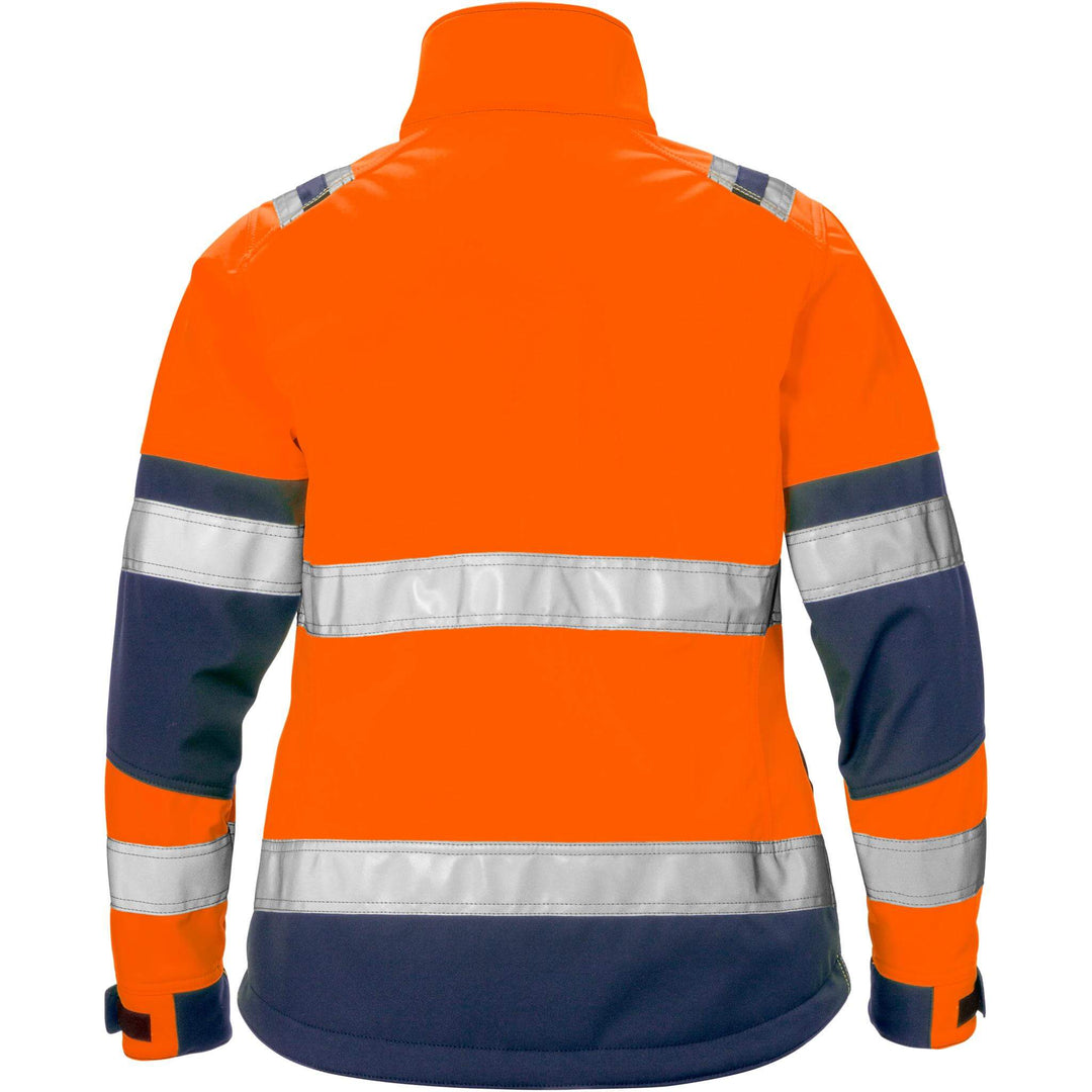 Fristads Womens Hi-Vis Windproof Softshell Jacket Class 2 - 4183 WYH Hi-Vis Orange/Navy Back1#colour_hi-vis-orange-navy
