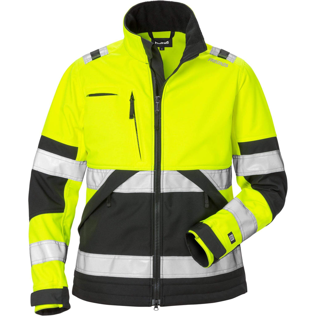 Fristads Womens Hi-Vis Windproof Softshell Jacket Class 2 - 4183 WYH Hi-Vis Yellow/Black Front1#colour_hi-vis-yellow-black