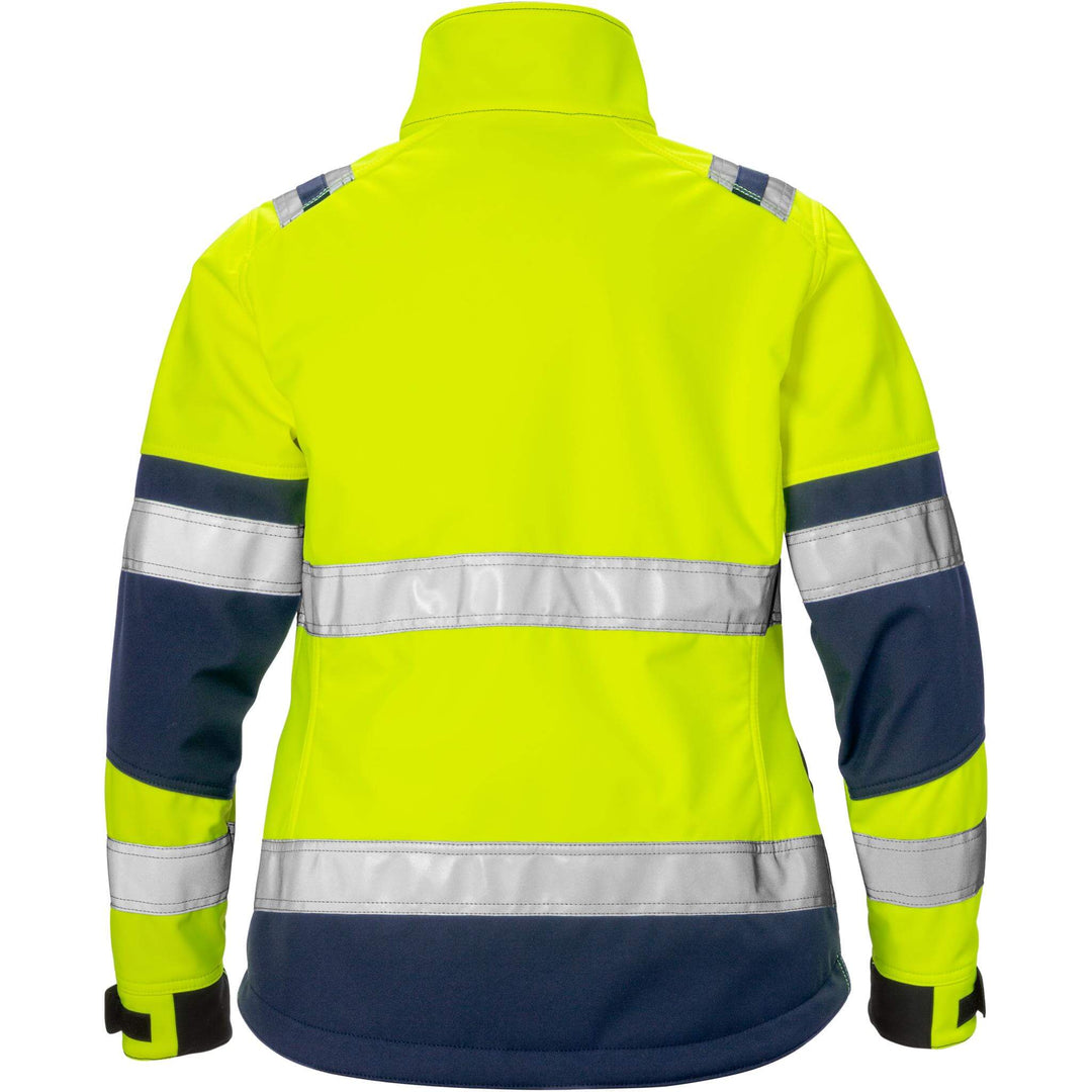 Fristads Womens Hi-Vis Windproof Softshell Jacket Class 2 - 4183 WYH Hi-Vis Yellow/Navy Back1#colour_hi-vis-yellow-navy