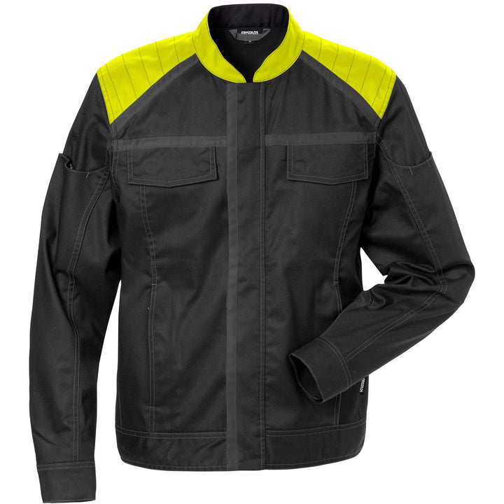 Fristads Womens Lightweight Mechanical Stretch Jacket - 4556 STFP Black/Hi-Vis Yellow Front1#colour_black-hi-vis-yellow