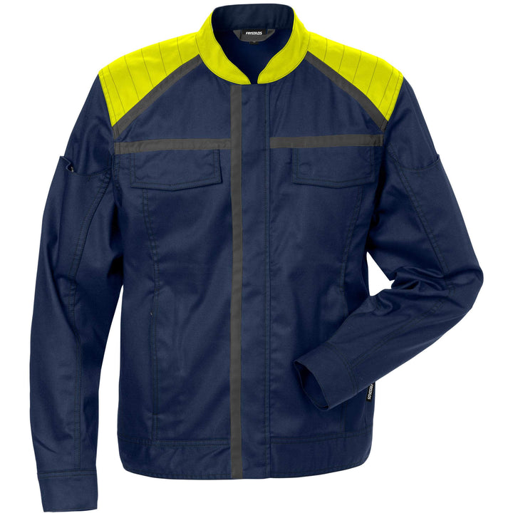 Fristads Womens Lightweight Mechanical Stretch Jacket - 4556 STFP Navy/Hi-Vis Yellow Front1#colour_navy-hi-vis-yellow