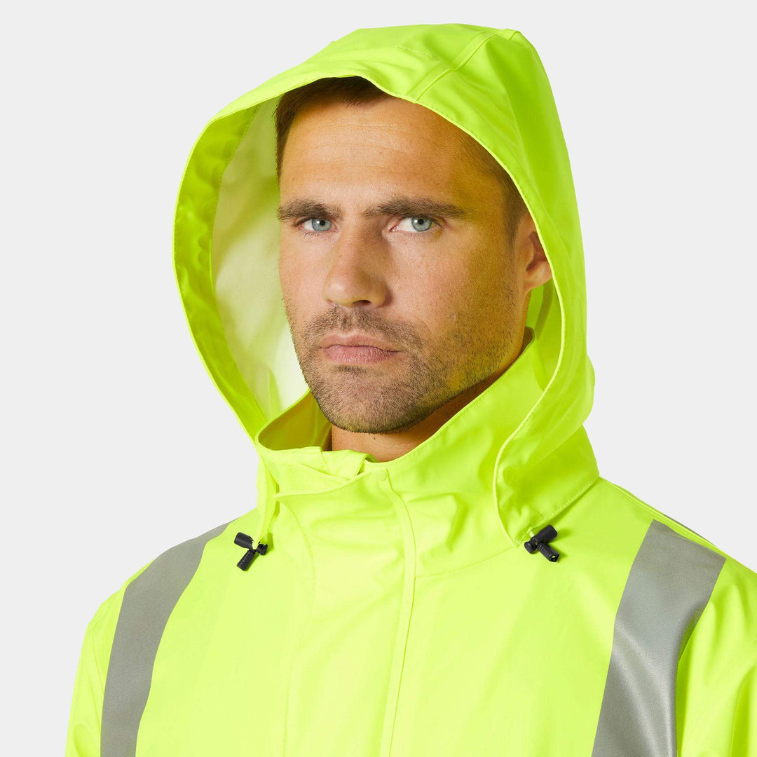 Helly Hansen Addvis Hi-Vis Waterproof Rain Coat Yellow/Ebony Feature 1#colour_yellow-ebony