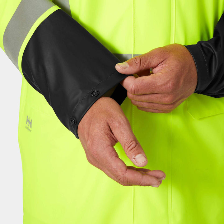 Helly Hansen Addvis Hi-Vis Waterproof Rain Coat Yellow/Ebony Feature 3#colour_yellow-ebony