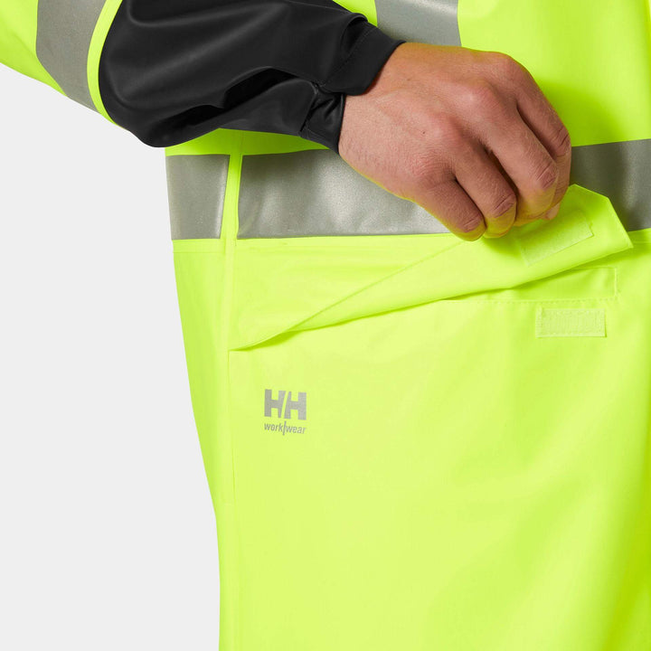 Helly Hansen Addvis Hi-Vis Waterproof Rain Coat Yellow/Ebony Feature 4#colour_yellow-ebony