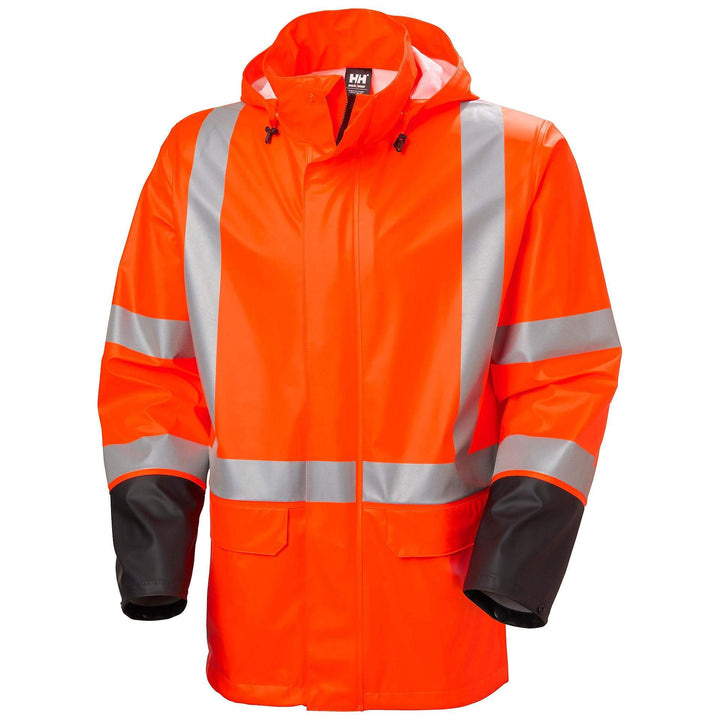 Helly Hansen Addvis Hi-Vis Waterproof Rain Jacket Orange/Ebony Front#colour_orange-ebony