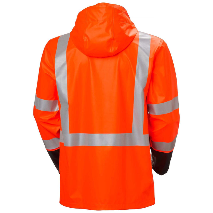 Helly Hansen Addvis Hi-Vis Waterproof Rain Jacket Orange/Ebony Back#colour_orange-ebony