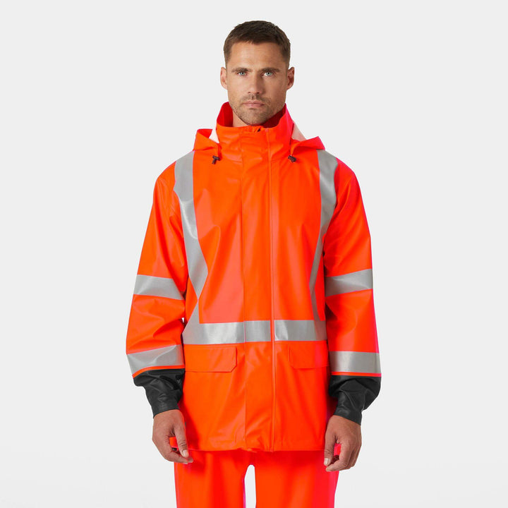 Helly Hansen Addvis Hi-Vis Waterproof Rain Jacket Orange/Ebony OnBody 1#colour_orange-ebony